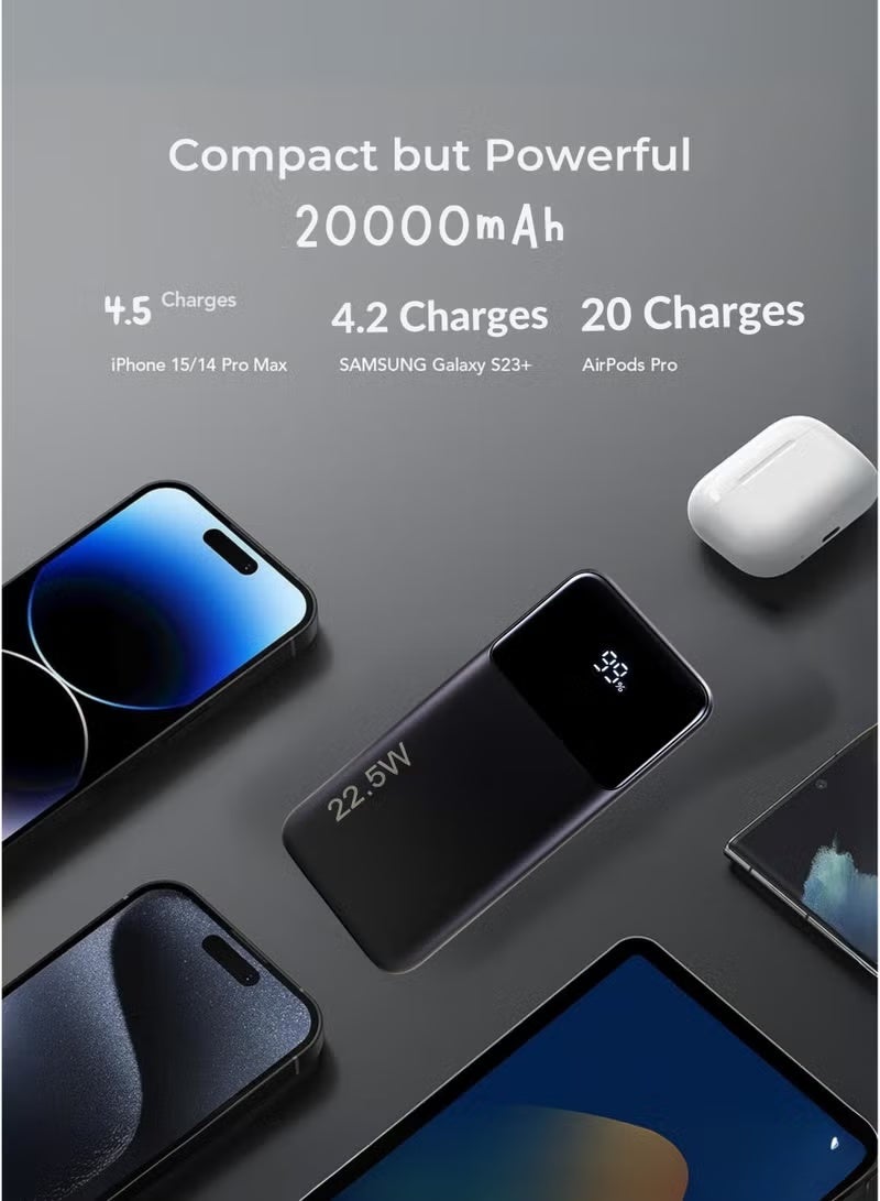 TIGER 20000mAh Power Bank 22.5W Fast Charging with 4 Built-In Cables | Lightweight Portable Powerbank with USB & Type-C Ports | Smart Safety Protection | Universal Fast Charger – Black - Image 5